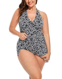 Black White Dot V-Neck Halter Swimdress