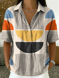 Women's Retro Color-block Patchwork Loose Cotton-linen Short-sleeve Shirt