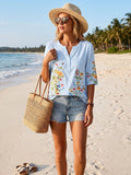 "Floral Whispers" — Bouquet-print Cotton T-shirt With Elbow-length Sleeves