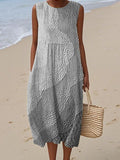 Women's Vintage Abstract Geometric Art Print Sleeveless Cotton Pocket Wrap Dress