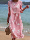 Women's Vintage Flower Art Print Cotton Dress
