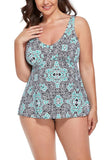 Mint Medallion V-NECK Flowy Tankini Set