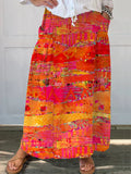 Women's Vintage Abstract Geometric Art Print Linen Pocket Skirt
