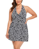 Black White Dot V-Neck Halter Swimdress
