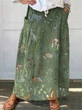 Woodland And Animals Pattern Printed Women's Linen Pocket Skirt