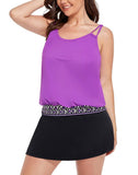 Purple Loop Strap Blouson Tankini With A-Line Swim Skirt