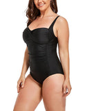 Black Ruched Twist Front One Piece Swimsuit