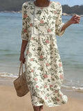 Women's Vintage Flower Art Print Cotton Dress
