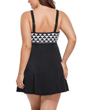 Black Geometric Macrame High Neck One Piece Swimdress