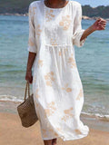 Women's Vintage Flower Art Print Cotton Dress