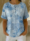 Women's Vintage Floral Art Print Casual Cotton Shirt