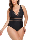 Black Lattice Plunge One Piece Swimsuit