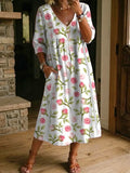 Women's Floral Art Print Casual Stylish Cotton Linen Dress