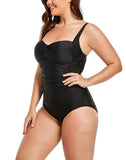 Black Ruched Twist Front One Piece Swimsuit