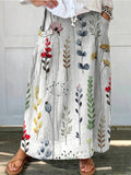 Women's Vintage Floral Art Print Casual Linen Pocket Skirt