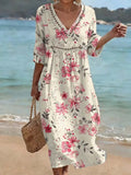 Women's Floral Art Print Casual Cotton Linen Dress