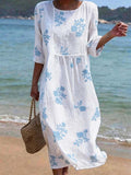 Women's Vintage Flower Art Print Cotton Dress