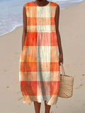 Women's Vintage Abstract Geometric Art Print Sleeveless Cotton Pocket Wrap Dress