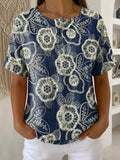 Women's Vintage Flower Pattern Printed Cotton Linen Top