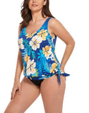 Yellow Flower Side Tie Blouson Tankini Set