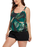 Green Grand Palms Loop Strap Blouson Tankini with Cargo Swim Short