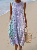Women's Abstract Pattern Art Print Sleeveless Cotton Pocket Wrap Dress