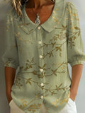 Women's Retro Floral Art Print Casual Stylish Cotton Linen Shirt