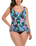 Neon Tropical Side Tie Blouson Tankini Set