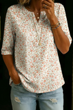 Women’s Vintage Floral Print Casual Half Sleeve Henley Cotton Top
