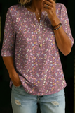 Women’s Vintage Floral Print Casual Half Sleeve Henley Cotton Top
