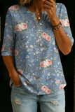 Women’s Vintage Floral Print Casual Half Sleeve Henley Cotton Top