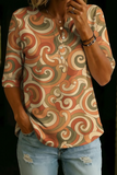 Women’s Vintage Swirl Print Half Sleeve Henley Cotton Top