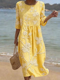 Women's Vintage Flower Art Print Cotton Dress