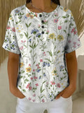Women's Floral Art Print Casual Cotton Shirt