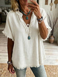 Casual Frayed Linen And Cotton Shirt