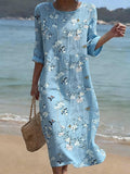 Women's Vintage Flower Art Print Cotton Dress