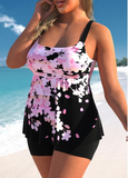 Plus Size Floral Print Pink Tankini Set
