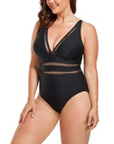 Black Lattice Plunge One Piece Swimsuit