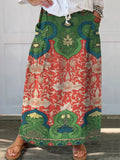 Women's Vintage Lovely Floral Art Print Casual Cotton Linen Pocket Skirt
