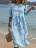 Women's Vintage Flower Art Print Cotton Dress