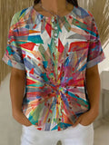 Women's Vintage Flower Pattern Printed Cotton Linen Top