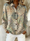 Women's Vintage Ethnic Pattern Art Print Casual Cardigan Sweater
