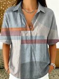 Geometric Color-block Decorative Pattern Women's Casual Short Sleeve Shirt
