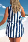 Striped Navy Blue Bowknot Plus Size Tankini Set
