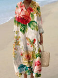 Women's Floral Art Watercolor Splash Fluid Art Print Flowy Dress