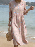 Women's Vintage Flower Art Print Cotton Dress
