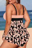 Floral Print Lace Up Pink Swimdress and Panty