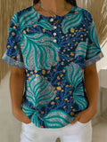 Women's Vintage Flower Pattern Printed Cotton Linen Top