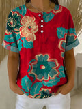Women's Vintage Flower Pattern Printed Cotton Linen Top