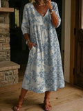 Women's Retro Pattern Print Cotton-linen Dress